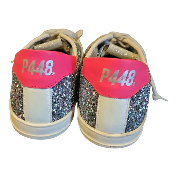 P448 Size 38 (US 8) Sparkly Silver and Pink Johnny Sneakers in LBL Glitter - Picture 5 of 14